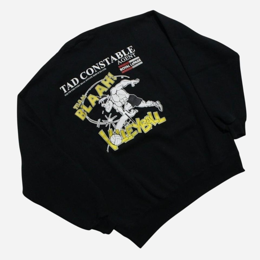 Mens Vintage 90s Russell Black Volleyball Graphic Crewneck Skater Sweatshirt - Picture 1 of 6